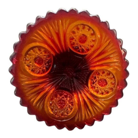 Vintage Imperial Glass Red Carnival Hobstar Iridescent Trumpet Vase - Picture 5 of 6